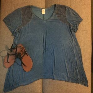 Worn look tunic blouse with lace shoulder detail